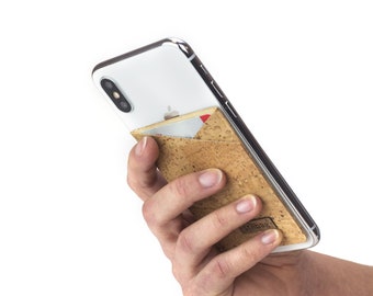Cork card holder for smartphones // wallet case for cell phone