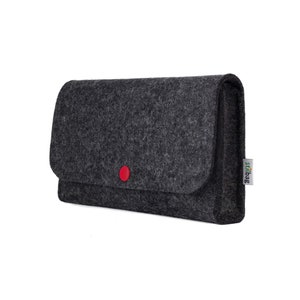 Tasche NIVO für Zubehör aus Wollfilz anthrazit, Knopf rot