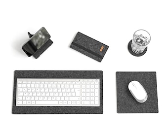 Wool felt and cork mouse pad, desk mat, laptop mat, desk accessory - anthracite and light grey