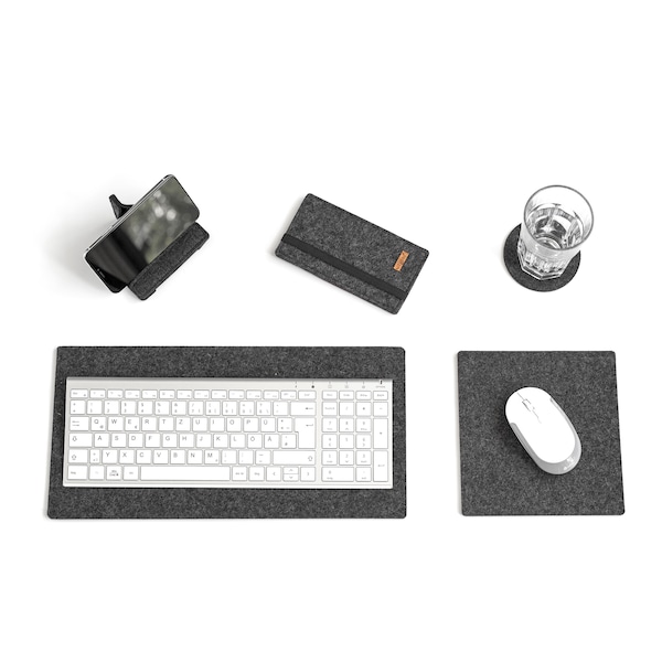 Tapis de souris en feutre de laine et liège, tapis de bureau, tapis d'ordinateur portable, accessoires de bureau - anthracite et gris clair