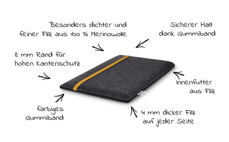 Hülle passend für MacBook Pro 13" | Pro 14" | Pro 16" aus Wollfilz || maßgeschneiderte Notebook Tasche LEON Bild 6