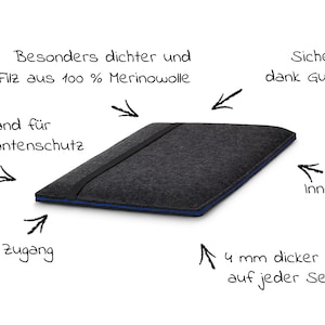 Maßgeschneiderte Tablet Tasche / E-Ink Tablet Hülle aus Filz / Passgenau angefertigte Wollfilz Hülle mit/ohne Fach Bild 4