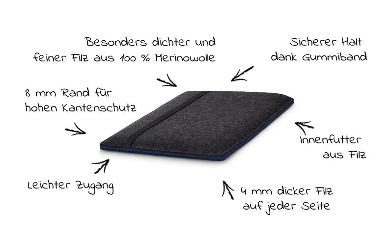 Maßgeschneiderte Tablet Tasche / E-Ink Tablet Hülle aus Filz / Passgenau angefertigte Wollfilz Hülle mit/ohne Fach Bild 4