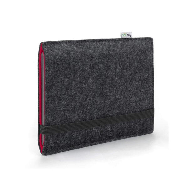 E-Reader Tasche aus Wollfilz  // Farbe anthrazit - rot // Passgenau angefertigte Tasche