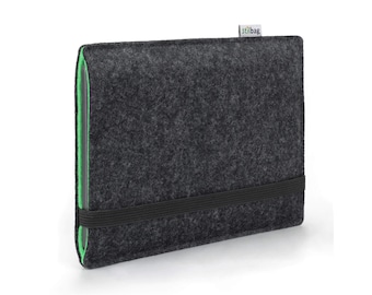 Tablet sleeve made of wool felt // color anthracite - mint