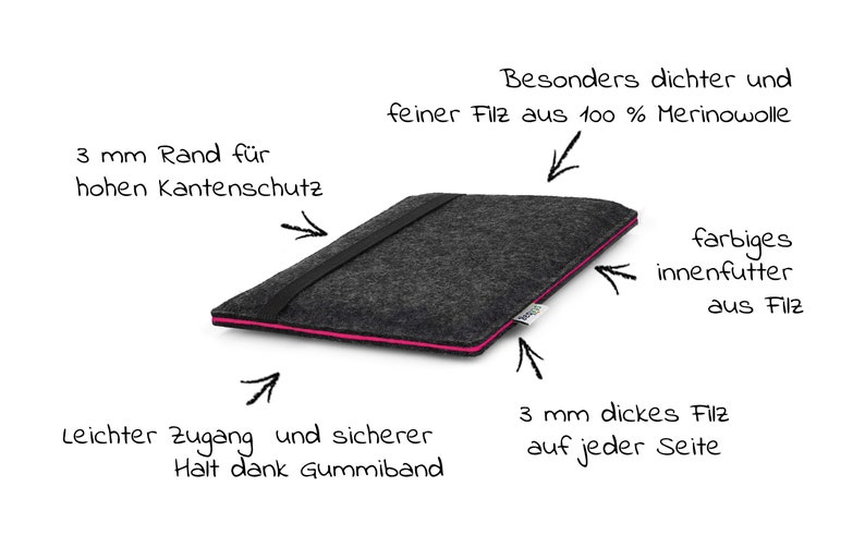 Hülle Tolino Shine 4 aus Wollfilz // Handmade e-Book Reader Tasche Modell FINN Bild 5