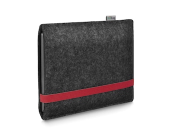 Ebook reader custommade bag of wool felt // color anthracite - rubber band red