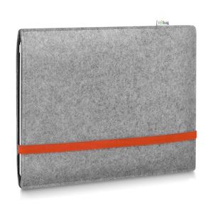 Hülle passend für MacBook Pro 13" | Pro 14" | Pro 16" aus Wollfilz || maßgeschneiderte Notebook Tasche LEON Hellgrau - Orange