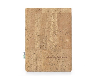 Funda para lector electrónico hecha a medida con personalización grabada con láser, bolsa de corcho natural y fieltro merino