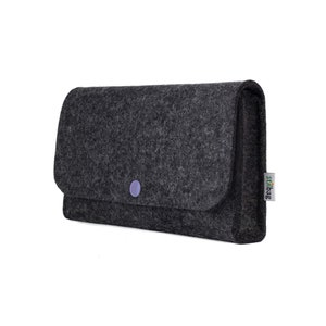 Tasche für Zubehör aus Wollfilz anthrazit, Knopf flieder