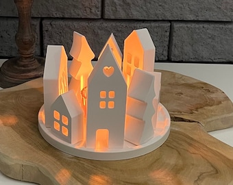 Decorative plate houses lights plate lights city light houses