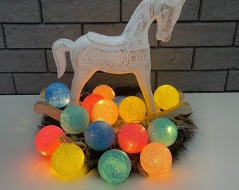 Battery Cotton Ball fairy lights in bright colors