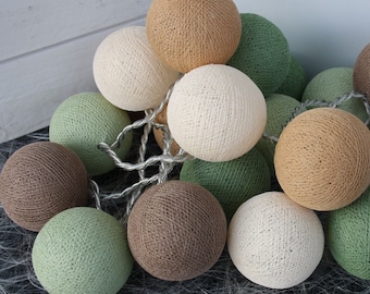 20-bulb AC + USB cotton ball string lights: Green Forest, string lights with switch