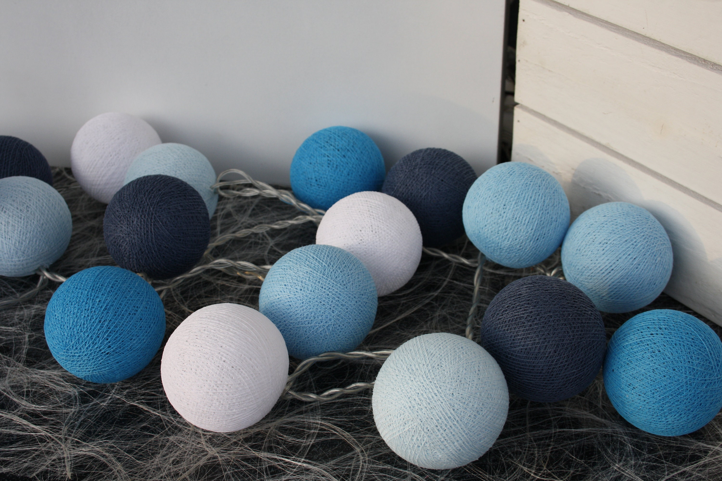 20seater Cotton Ball String of Lights blue Etsy