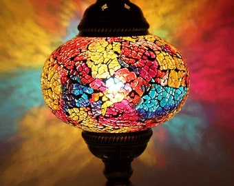 Turkish Lamp Table Lamps Large Hand Made Blue White Clear Crystal
