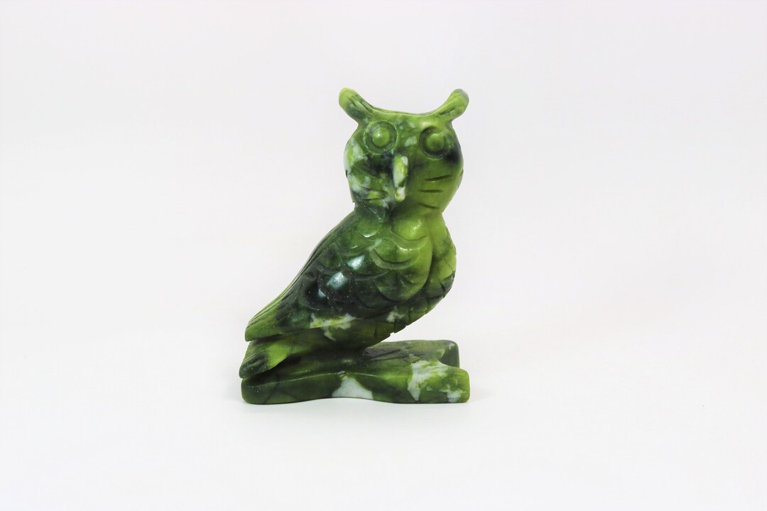 Natural Hand Carved Jade Owl Bird Figurine Etsy