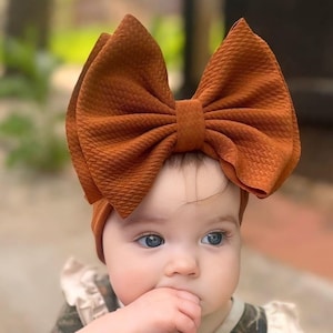 CINNAMON • Stand-Up Headwraps, Permanently Sewn & Pull-Proof, Big Bow Headbands, Newborn Bows, Soft and Stretchy, Baby Headwraps