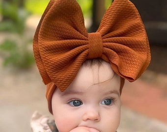 CINNAMON • Stand-Up Headwraps, Permanently Sewn & Pull-Proof, Big Bow Headbands, Newborn Bows, Soft and Stretchy, Baby Headwraps