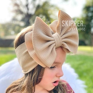 COFFEE MILK • Signature Stand-Up Headwrap | Permanently Sewn & Pull-Proof | Big Bow Headbands | Soft and Stretchy | Big Bow Headwraps