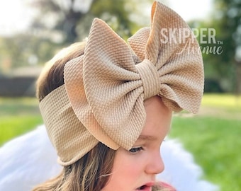 COFFEE MILK • Signature Stand-Up Headwrap | Permanently Sewn & Pull-Proof | Big Bow Headbands | Soft and Stretchy | Big Bow Headwraps