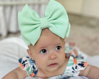 MINT MILKSHAKE • Signature Stand-Up Headwrap | Permanently Sewn & Pull-Proof | Big Bow Headbands | Soft and Stretchy | Big Bow Headwraps