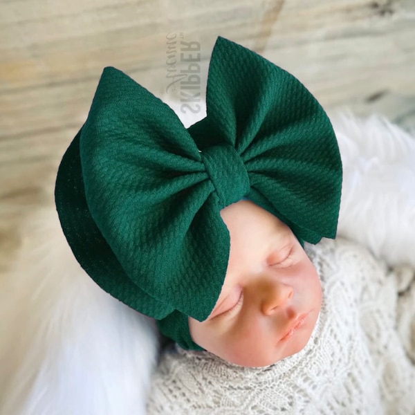 FOREST • Stand-Up Headwraps, Permanently Sewn & Pull-Proof, Big Bow Headbands, Newborn Bows, Soft and Stretchy, Baby Headwraps