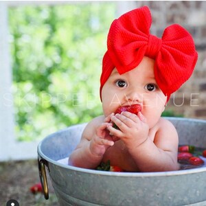 NEON RED • Signature Stand-Up Headwraps | Permanently Sewn & Pull-Proof | Big Bow Headbands | Soft and Stretchy | Big Bow Headwraps