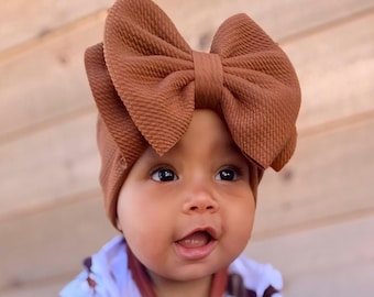 SWISS CHOCOLATE • Signature Stand-Up Headwrap | Permanently Sewn & Pull-Proof | Big Bow Headbands | Soft and Stretchy | Big Bow Headwraps