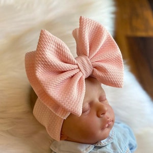 BLUSH PINK • Signature Stand-Up Headwrap | Permanently Sewn & Pull-Proof | Big Bow Headbands | Soft and Stretchy | Big Bow Headwraps