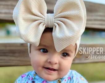 SUGAR COOKIE • Signature Stand-Up Headwrap | Permanently Sewn & Pull-Proof | Big Bow Headbands | Soft and Stretchy | Big Bow Headwraps