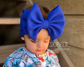 ROYAL BLUE • Signature Stand-Up Headwrap | Permanently Sewn & Pull-Proof | Big Bow Headbands | Soft and Stretchy | Big Bow Headwraps