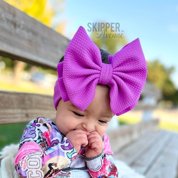 NEON PURPLE • Signature Stand-Up Headwrap | Permanently Sewn & Pull-Proof | Big Bow Headbands | Soft and Stretchy | Big Bow Headwraps