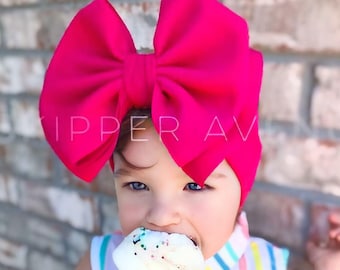 HOT PINK • Stand-Up Headwraps, Permanently Sewn & Pull-Proof, Big Bow Headbands, Newborn Bows, Soft and Stretchy, Baby Headwraps