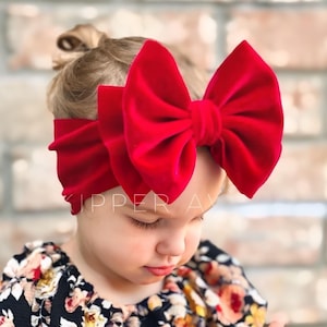 VELVET SIGNATURE HEADWRAPS • Signature Stand-Up Bows | Permanently Sewn & Pull-Proof | Big Bow Headband | Soft and Stretchy