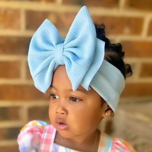 BABY BLUE • Signature Stand-Up Headwrap | Permanently Sewn & Pull-Proof | Big Bow Headbands | Soft and Stretchy | Big Bow Headwraps