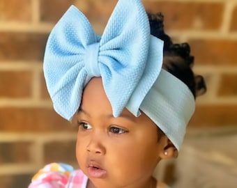 BABY BLUE • Signature Stand-Up Headwrap | Permanently Sewn & Pull-Proof | Big Bow Headbands | Soft and Stretchy | Big Bow Headwraps