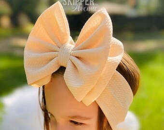 FRENCH VANILLA • Stand-Up Bow Headwraps | Permanently Sewn & Pull-Proof | Big Bow Headbands | Soft and Stretchy | Big Bow Headwrap