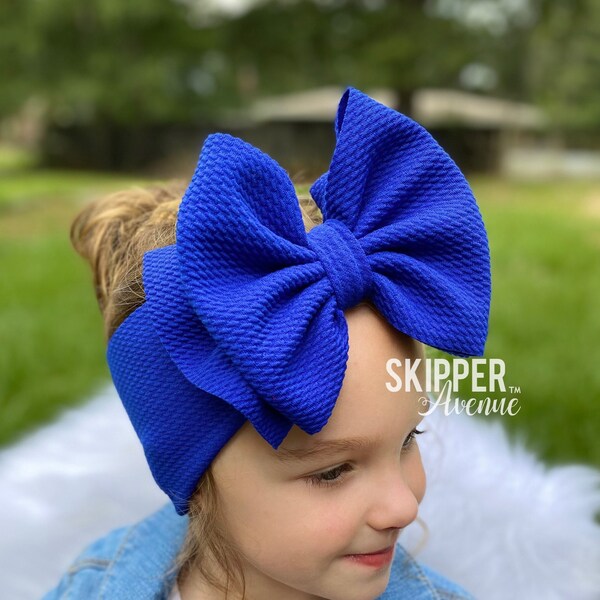 ROYAL BLUE • Signature Stand-Up Headwrap | Permanently Sewn & Pull-Proof | Big Bow Headbands | Soft and Stretchy | Big Bow Headwraps