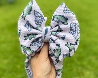 GONE FISHING • Signature Stand-Up Headwrap | Permanently Sewn & Pull-Proof | Big Bow Headbands | Soft and Stretchy | Big Bow Headwraps