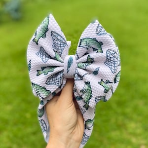 GONE FISHING • Signature Stand-Up Headwrap | Permanently Sewn & Pull-Proof | Big Bow Headbands | Soft and Stretchy | Big Bow Headwraps