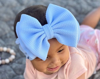 BABY BLUE • Signature Stand-Up Headwrap | Permanently Sewn & Pull-Proof | Big Bow Headbands | Soft and Stretchy | Big Bow Headwraps