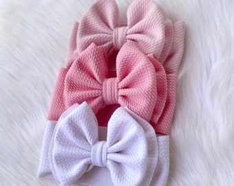 THE BUBBLEGUM BUNDLE • Cotton Candy, Bright White, Bubblegum Stand Up Signature Headwraps, Permanently Sewn & Pull-Proof, Big Bow Headbands
