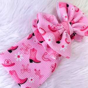 BOOTS & BOWS • Pink Western Bows | Signature Stand-Up Headwrap | Permanently Sewn and Pull-Proof | Big Bow Headbands | Soft and Stretchy
