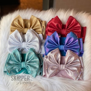 GLITZY BOWS • Signature Stand-Up Headwrap | Permanently Sewn & Pull-Proof | Big Bow Headbands | Soft and Stretchy | Big Bow Headwraps