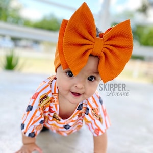 PUMPKIN ORANGE • Signature Stand-Up Headwrap | Permanently Sewn & Pull-Proof | Big Bow Headbands | Soft and Stretchy | Big Bow Headwraps