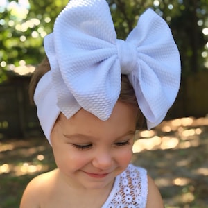 BRIGHT WHITE • Signature Stand-Up Headwrap | Permanently Sewn & Pull-Proof | Big Bow Headbands | Soft and Stretchy | Big Bow Headwraps