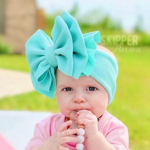 DOUBLE STACK SIGNATURE • Stand-Up Fluffy Double Bows | Permanently Sewn & Pull-Proof | Soft and Stretchy | Big Bow Baby Headwraps