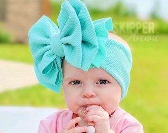 DOUBLE STACK SIGNATURE • Stand-Up Fluffy Double Bows | Permanently Sewn & Pull-Proof | Soft and Stretchy | Big Bow Baby Headwraps