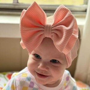 BLUSH PINK • Signature Stand-Up Headwrap | Permanently Sewn & Pull-Proof | Big Bow Headbands | Soft and Stretchy | Big Bow Headwraps