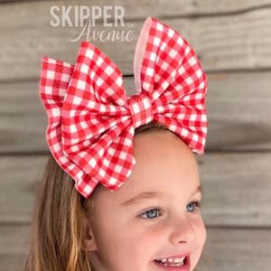 RED GINGHAM • Signature Stand-Up Headbands | Permanently Sewn and Pull-Proof | Big Bows | Big Bow Headwraps